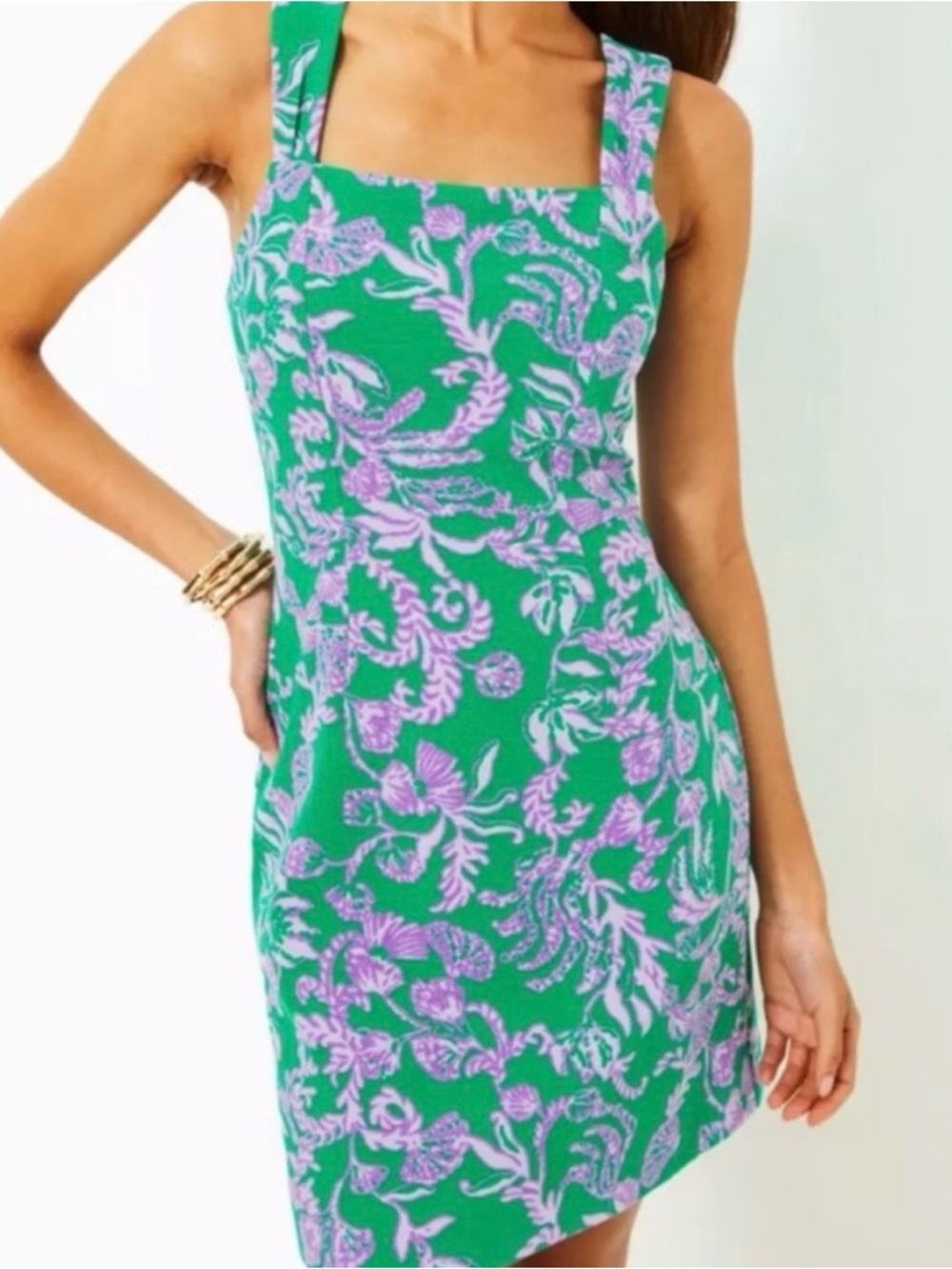 Lilly Pulitzer Green & Lavender Floral Square-Neck Mini Dress